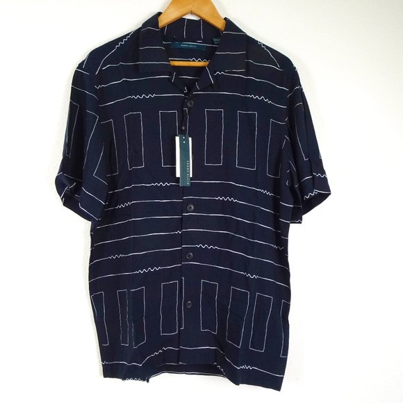 Perry Ellis Other - Perry Ellis Button Down Shirt Navy Blue Camp Short Sleeve Geometric Print